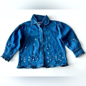 Pulcino vintage girls denim long sleeve shirt flower embroidery 3